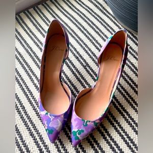 J Crew Colette d'Orsay Ratti Lilac Collage Print Kitten Heels Size 7